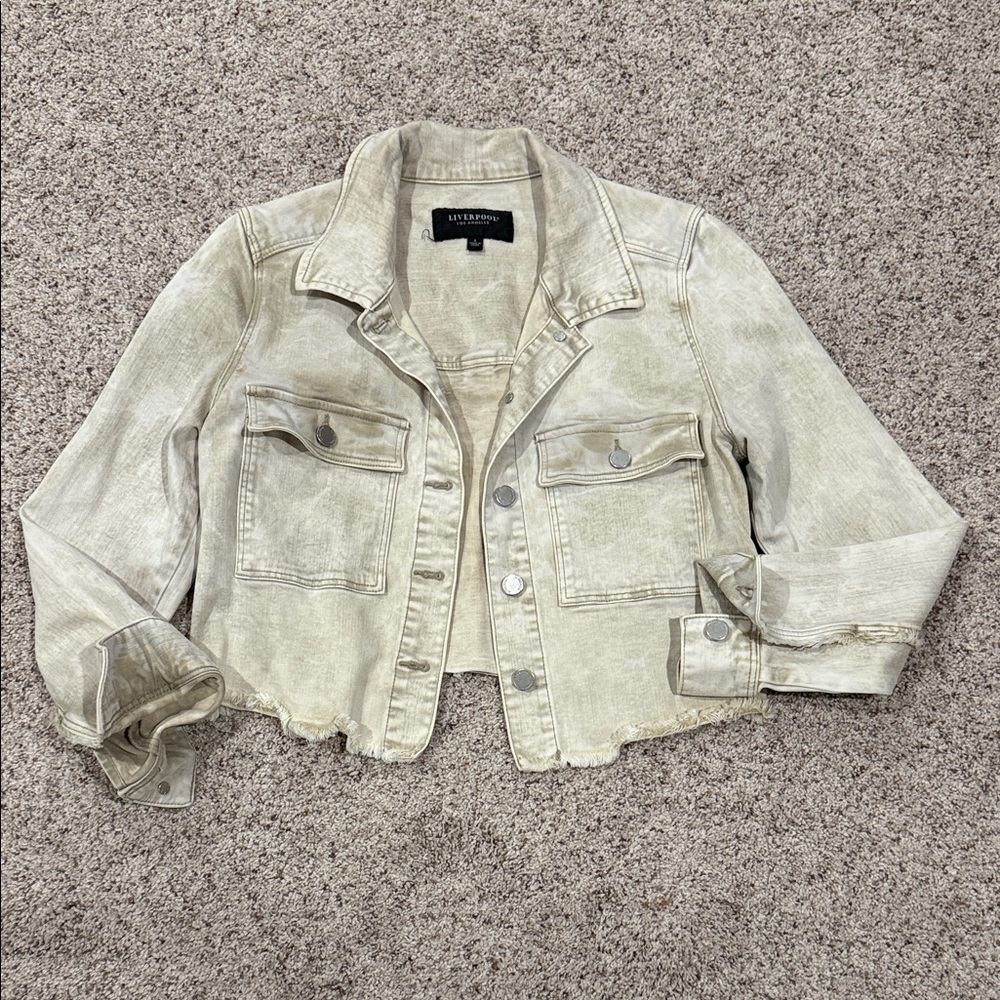 Liverpool Cropped Washed Beige Jean Jacket